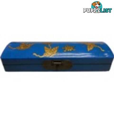 Blue Oriental Embossed Butterfly Pencil Case