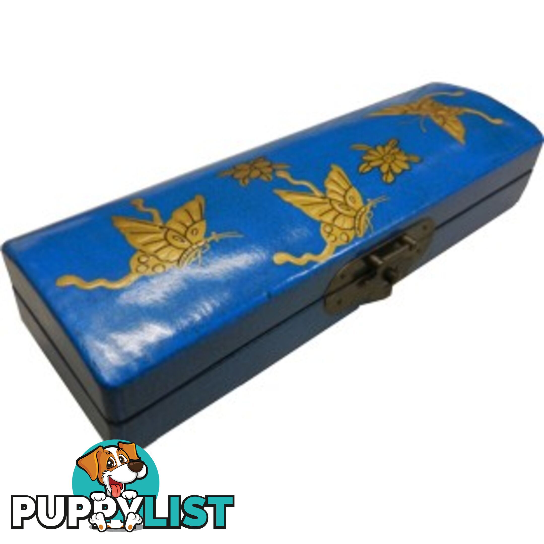 Blue Oriental Embossed Butterfly Pencil Case