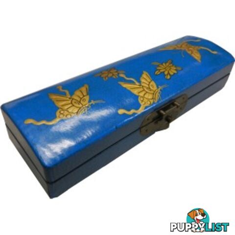 Blue Oriental Embossed Butterfly Pencil Case