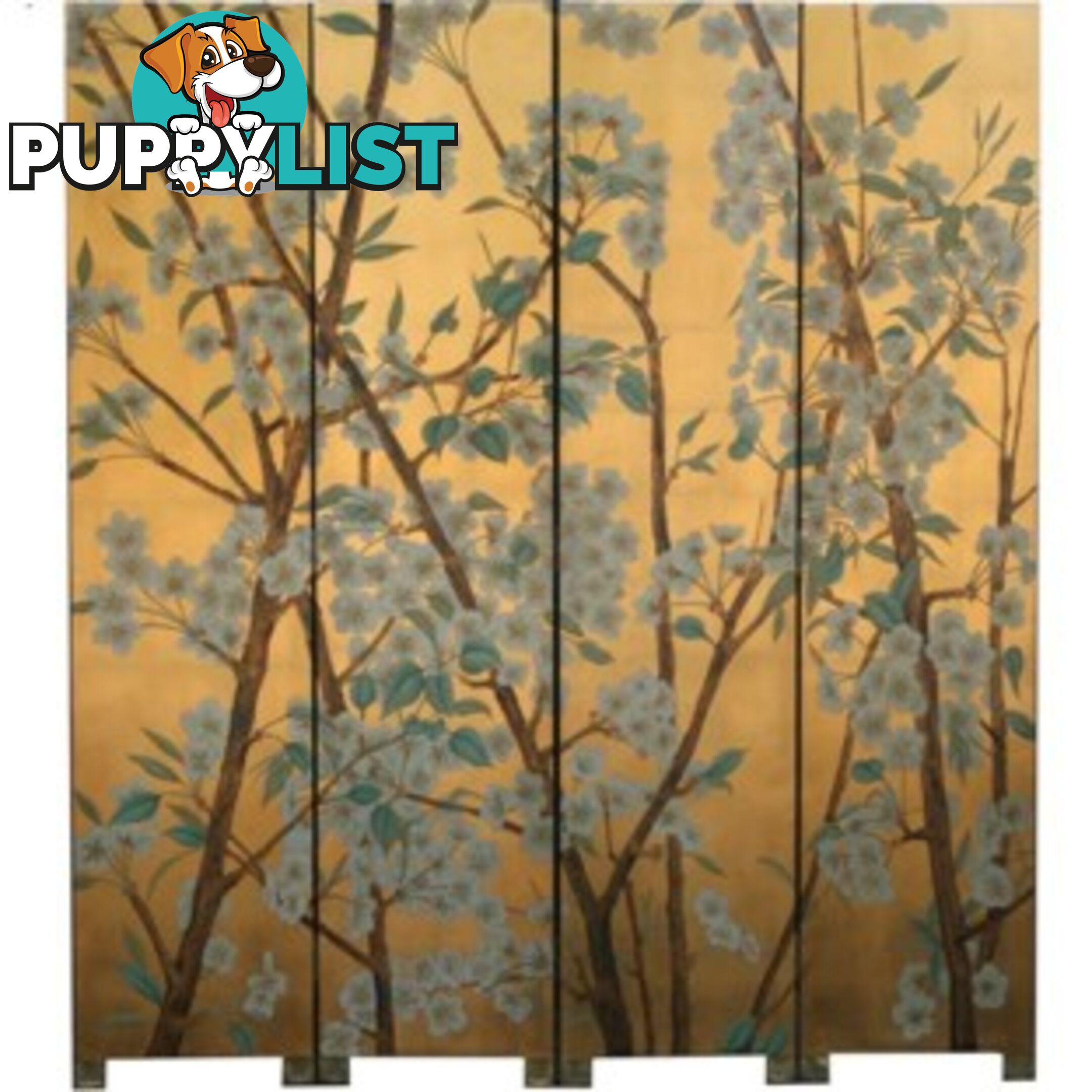 Wild Flower Chinese Room Divider Screen - Gold Leaf Background