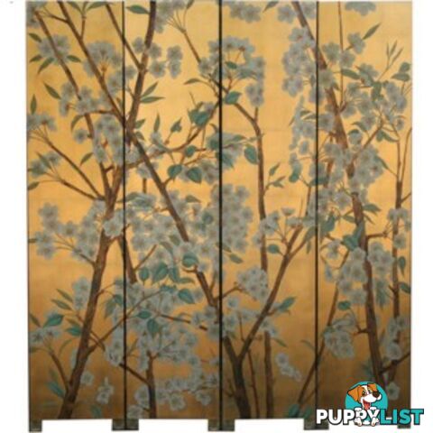 Wild Flower Chinese Room Divider Screen - Gold Leaf Background