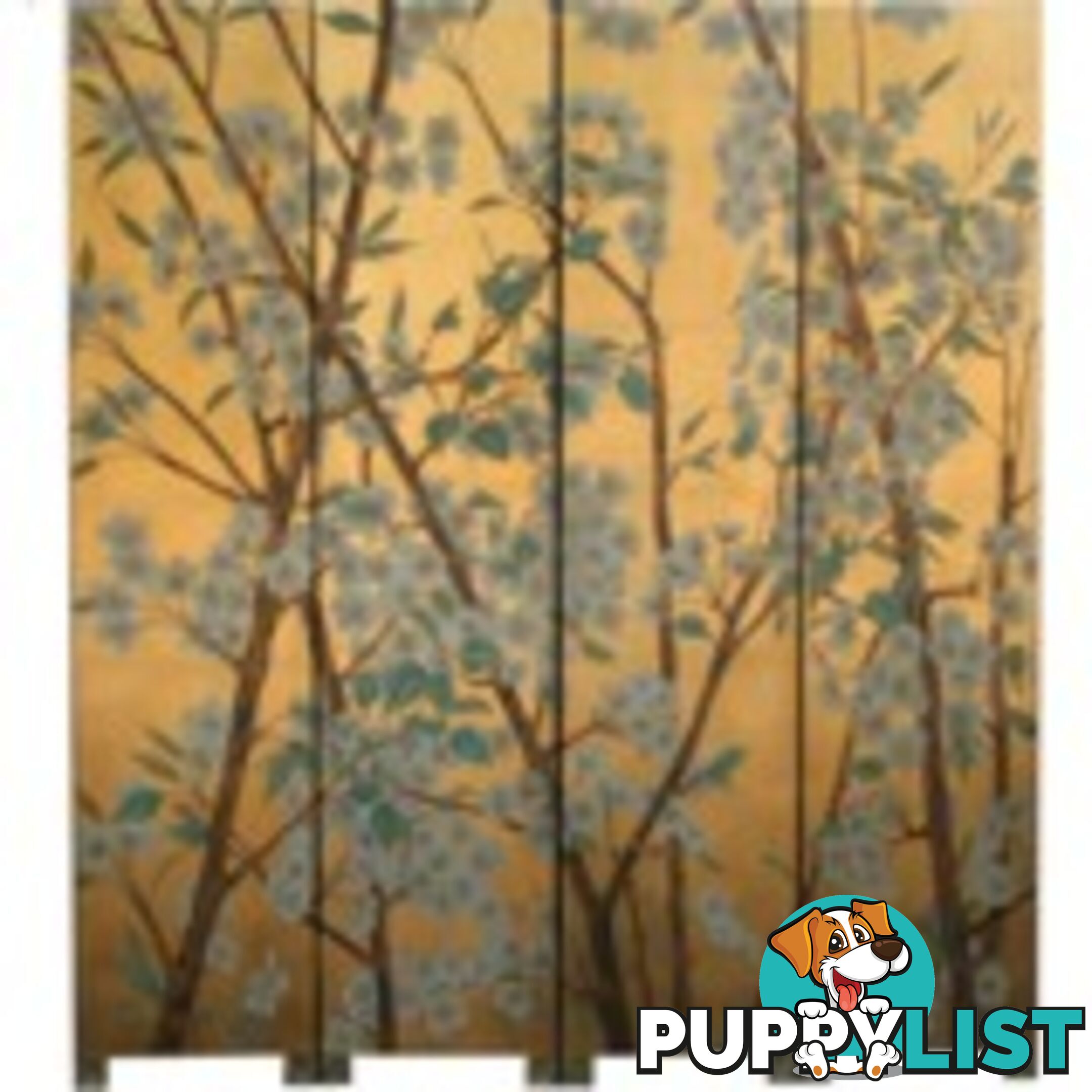 Wild Flower Chinese Room Divider Screen - Gold Leaf Background