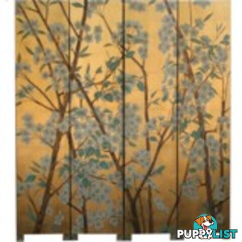 Wild Flower Chinese Room Divider Screen - Gold Leaf Background