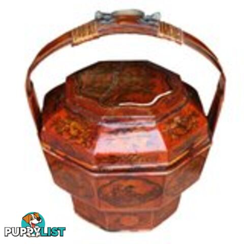 Red Painted Chinese Antique Basket