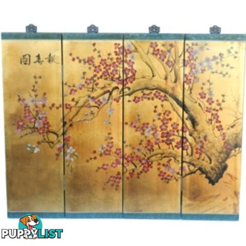 Chinese Gold Cherry Blossom Wall Panels Hanging Screen