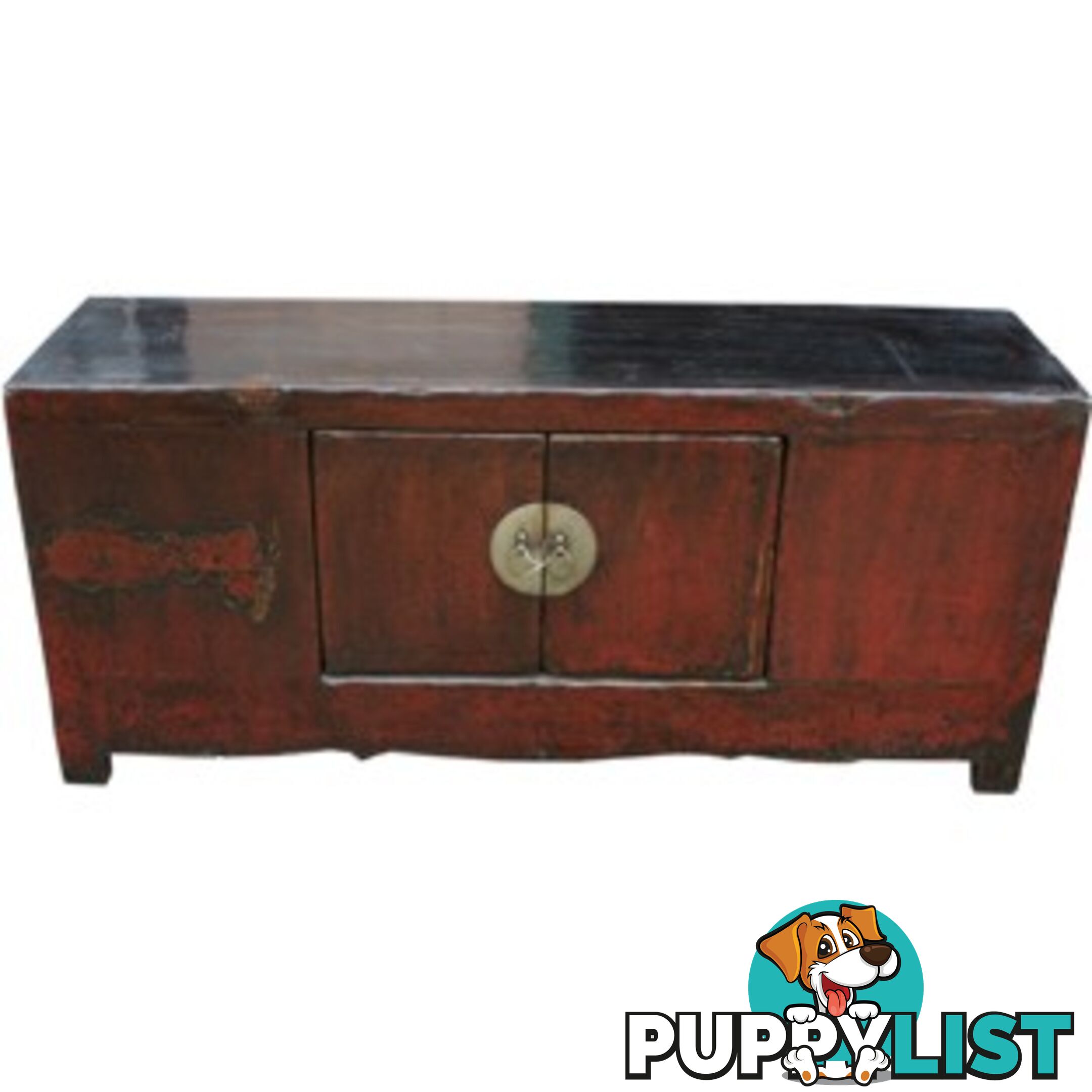 Red Chinese Antique Low Sideboard