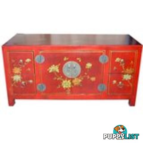 Oriental Red Painted Low TV Buffet