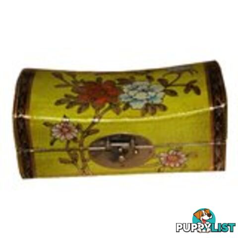 Medium Light Green Painted Flora Chinese Jewellery Box