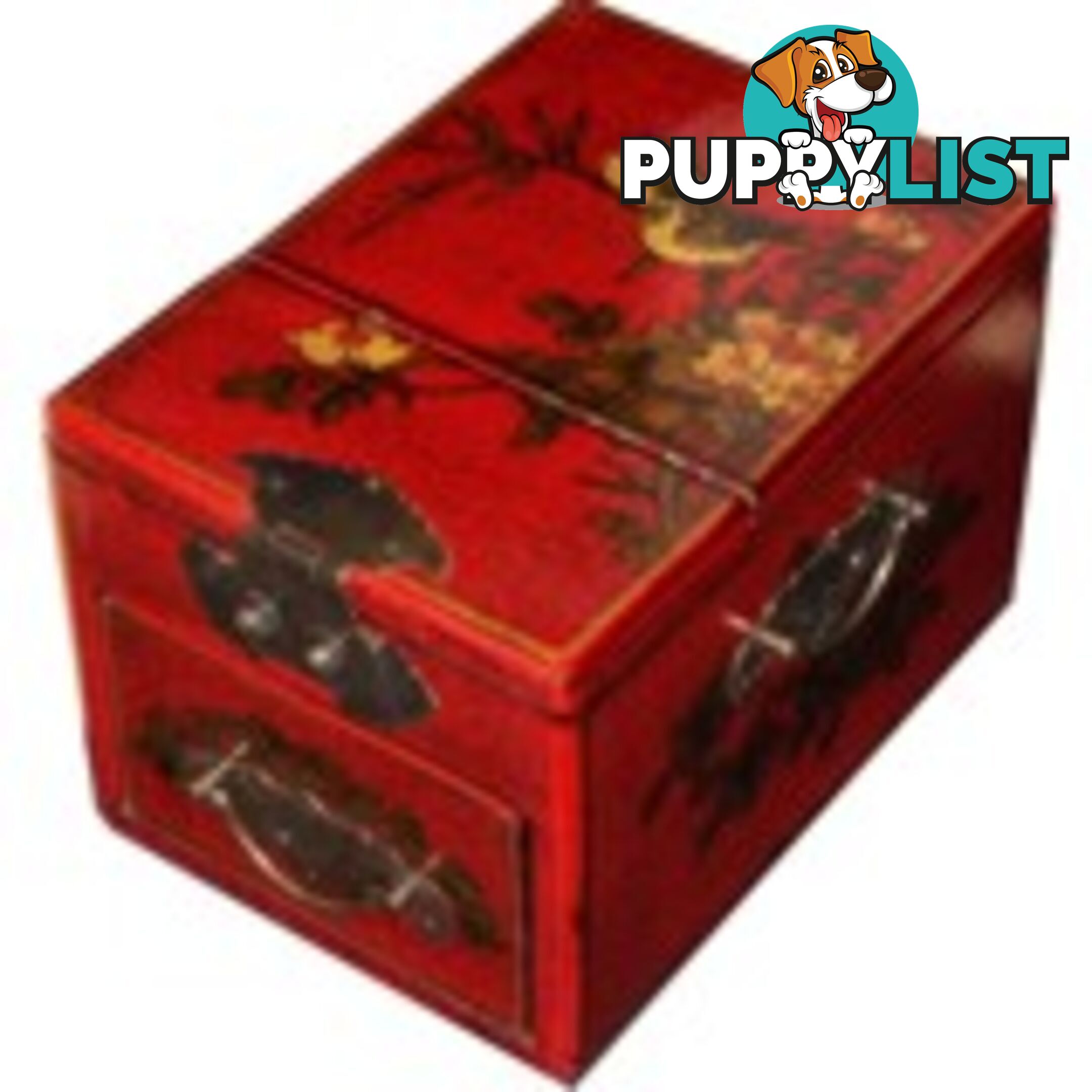 Red Jewellery Box with Stand-Up Mirror - Bird and Flower