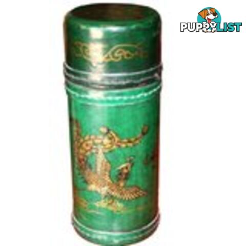 Chinese Fortune Sticks in Green Painted Barrel Box