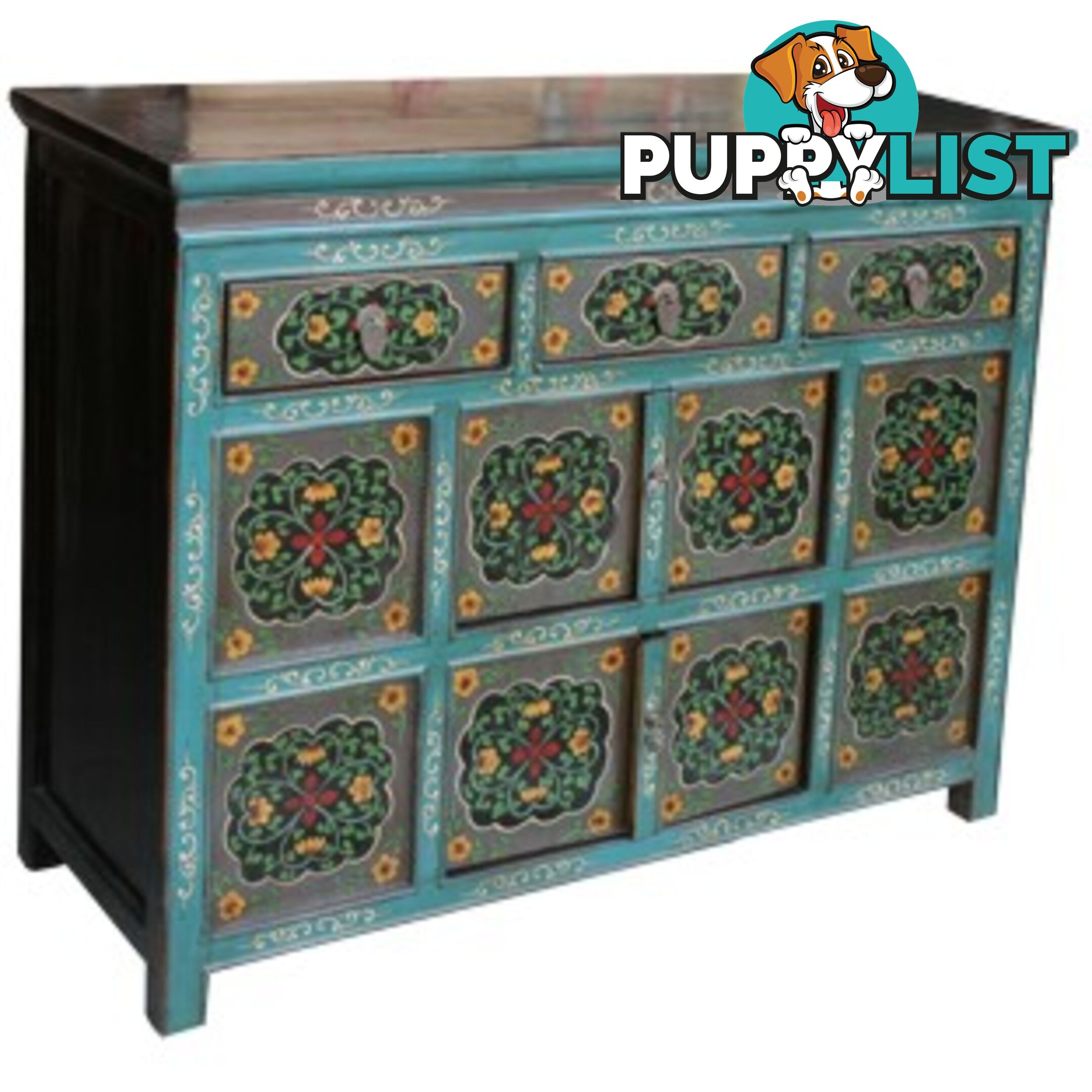 Chinese Antique Tibetan Painted Sideboard Cabinet