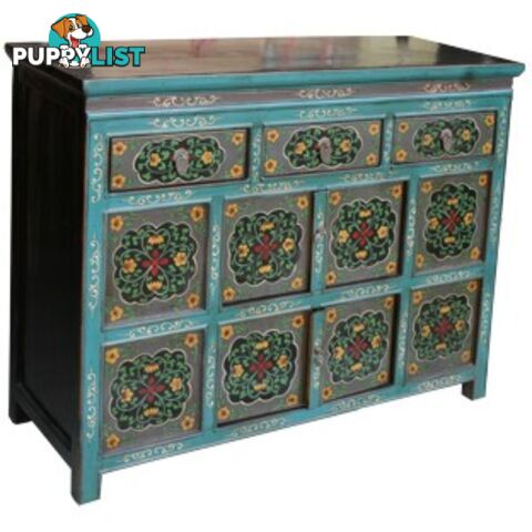 Chinese Antique Tibetan Painted Sideboard Cabinet