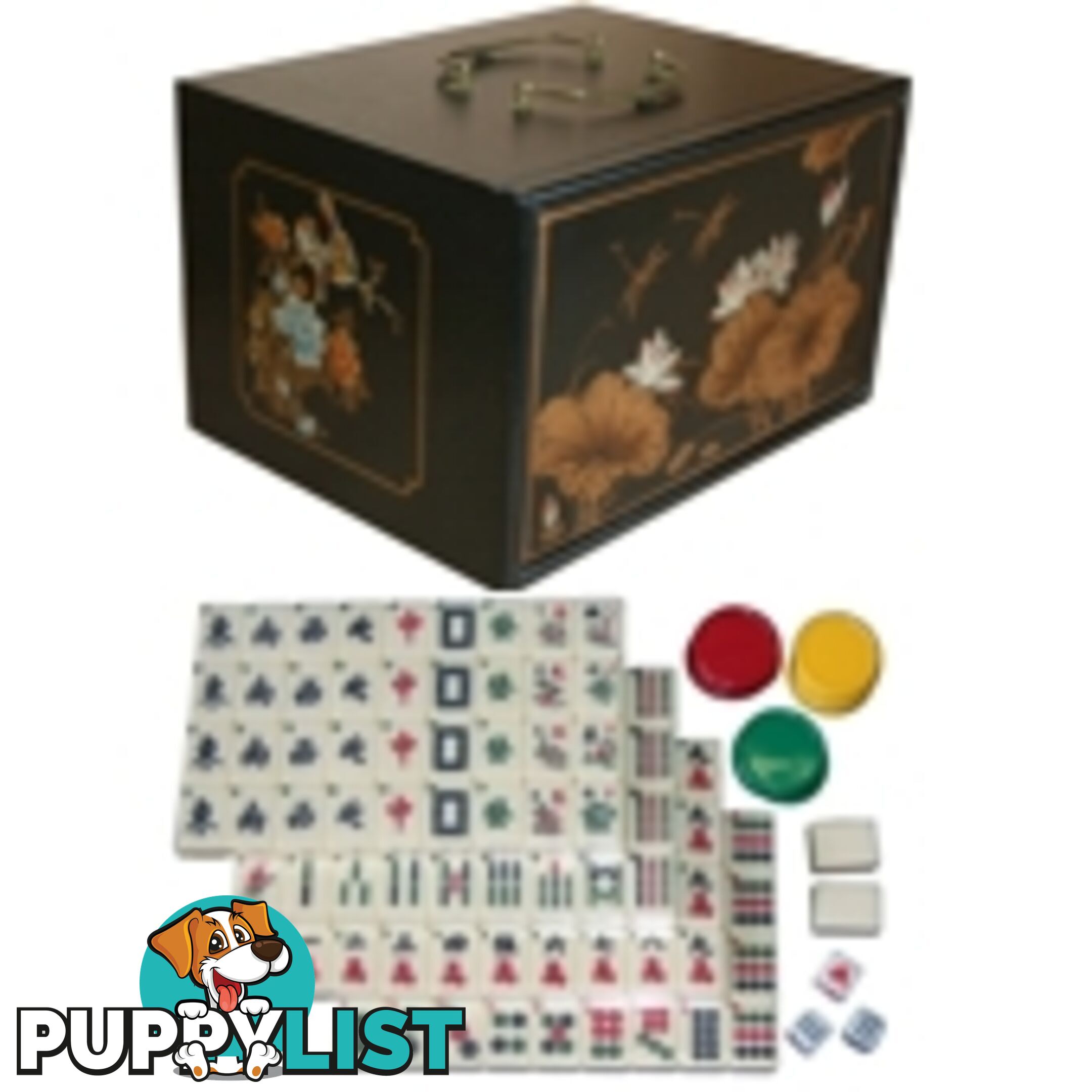 Mahjong Set in Four Drawers Black Painted Case