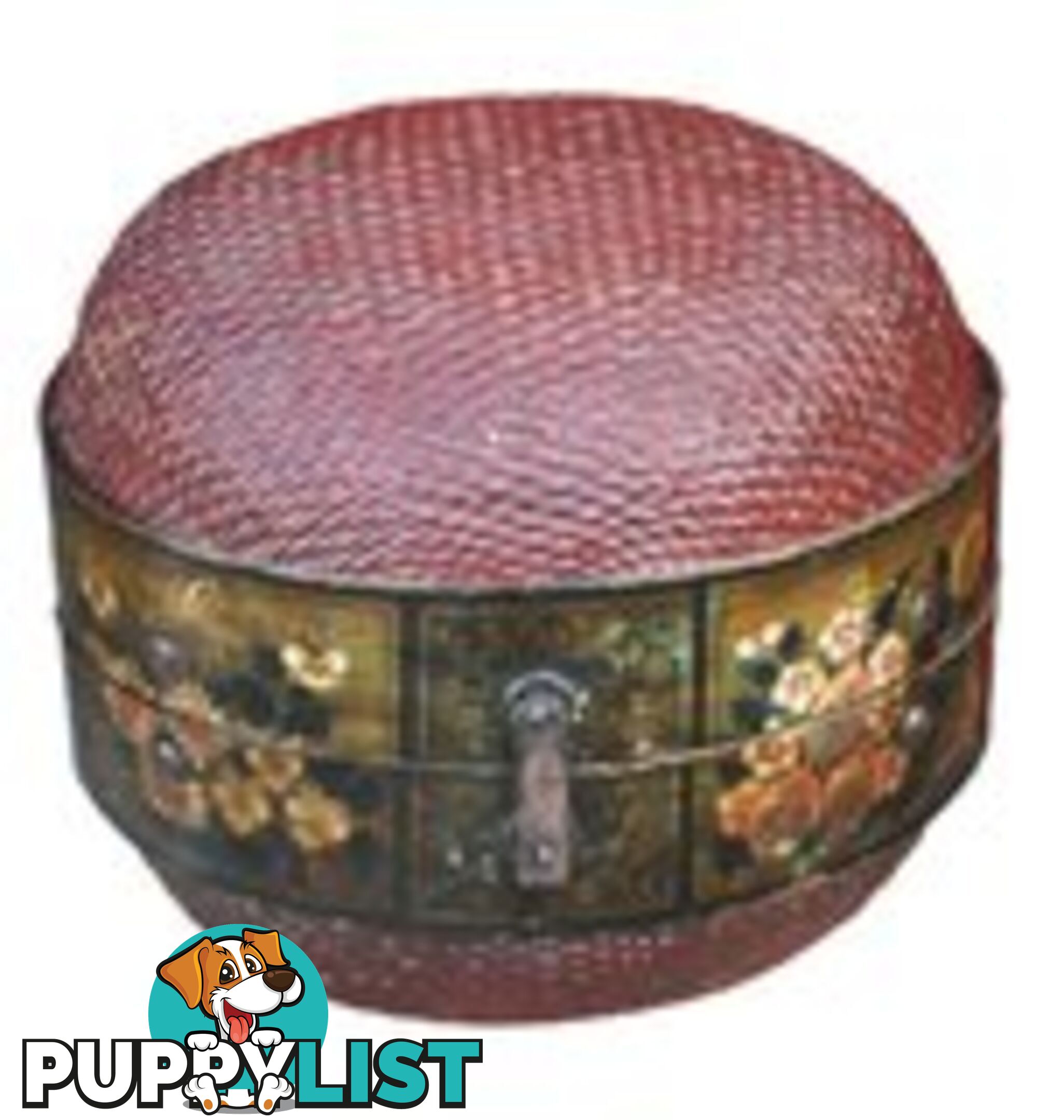 Original Round Woven Storage Basket w/ Painted Wooden Frame