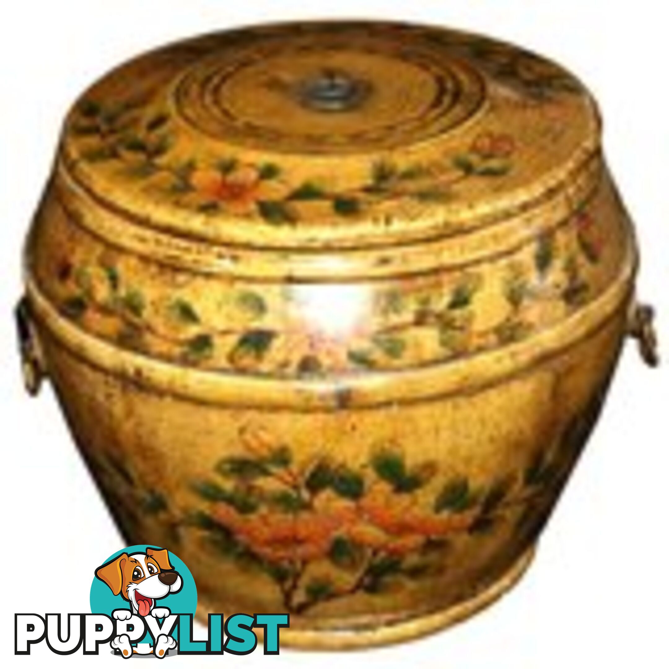 Yellow Chinese Painted Round Rice Container