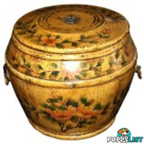 Yellow Chinese Painted Round Rice Container