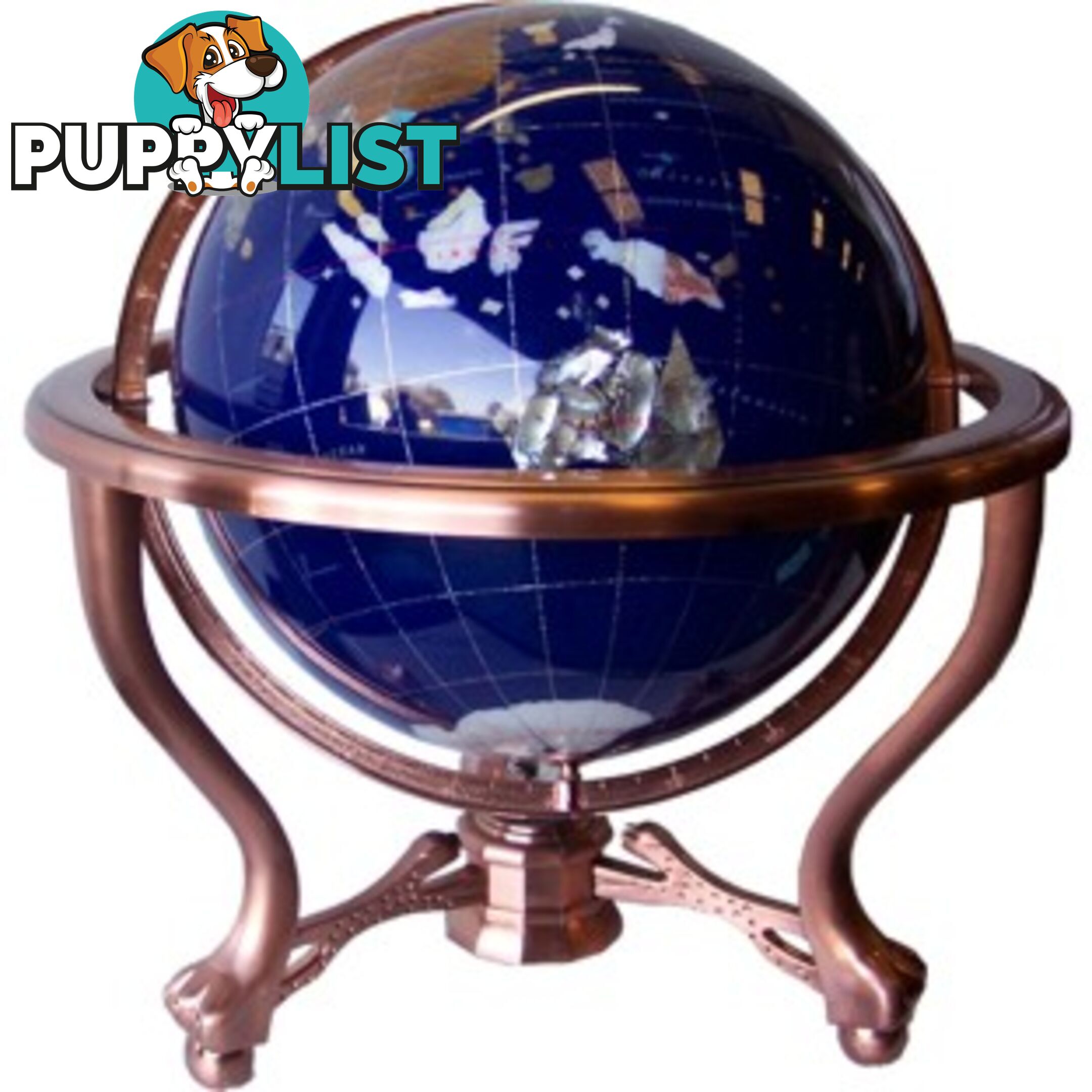 Large Blue World Gemstone Globe with Compass and Tripod Stand