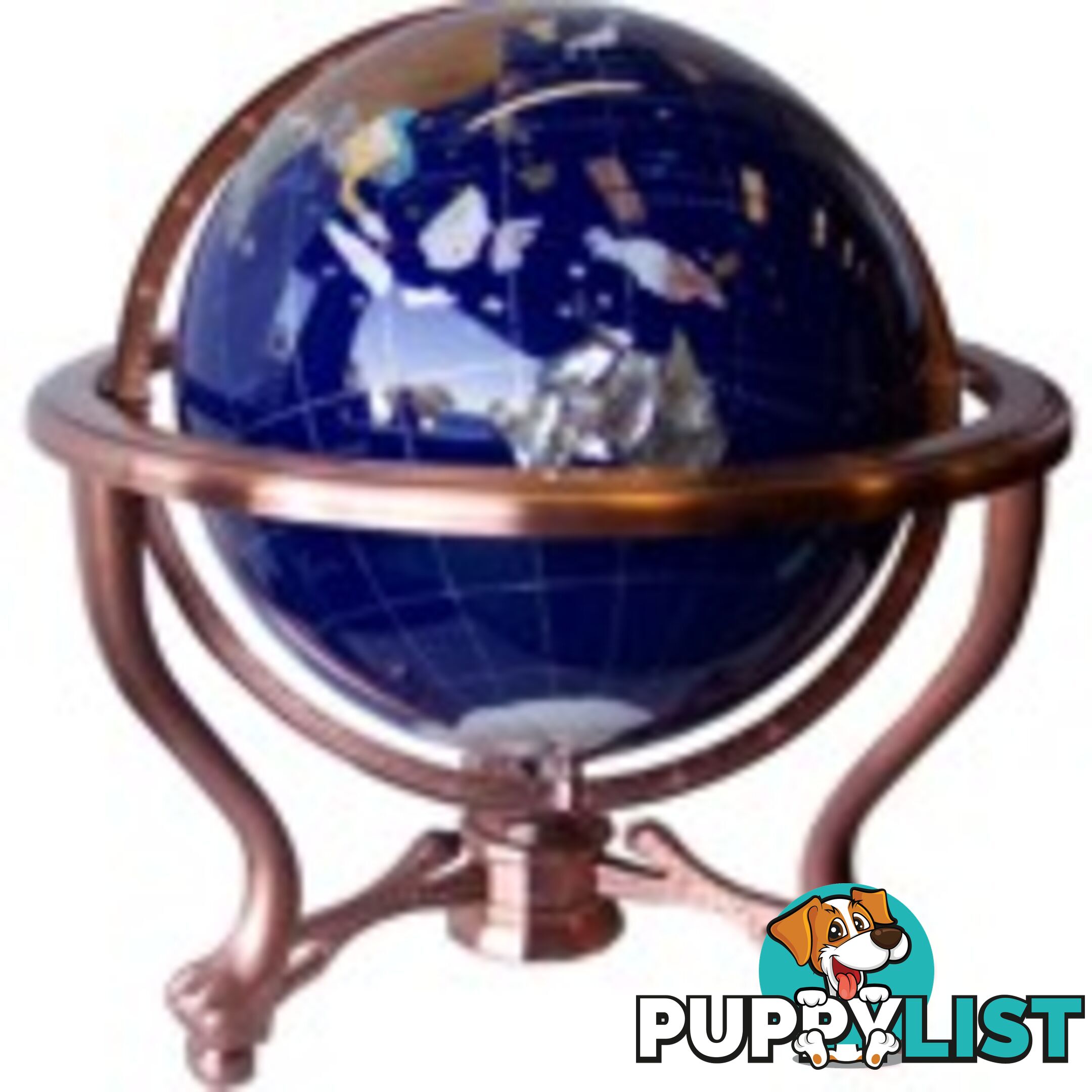 Large Blue World Gemstone Globe with Compass and Tripod Stand