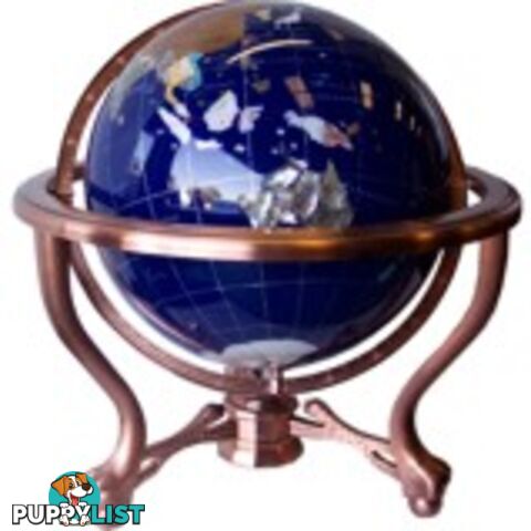 Large Blue World Gemstone Globe with Compass and Tripod Stand