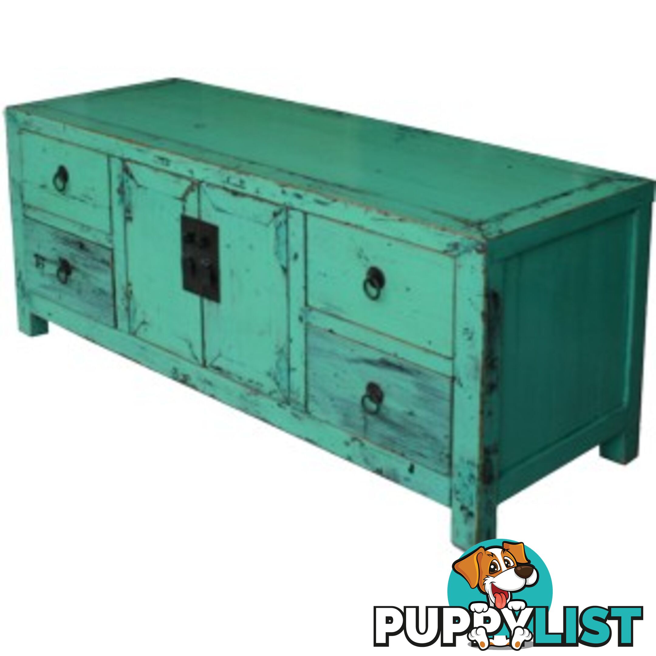 Green Lacquered Wood Low Sideboard Buffet