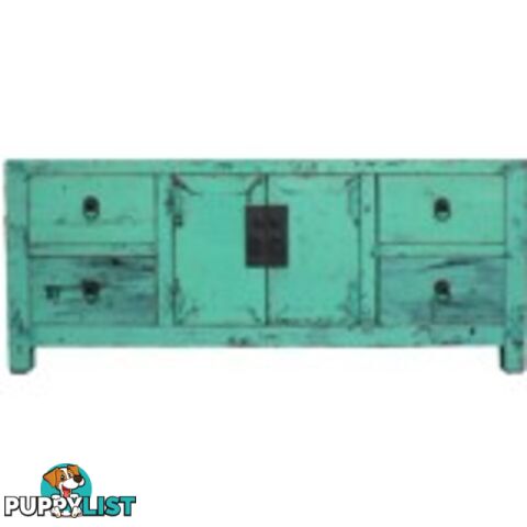 Green Lacquered Wood Low Sideboard Buffet