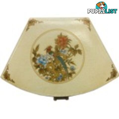 White Bird Painted Fan Shape Asian Box