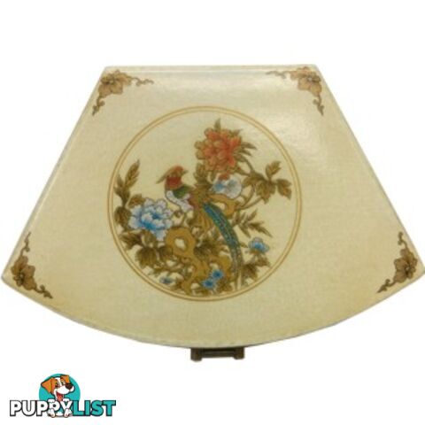 White Bird Painted Fan Shape Asian Box