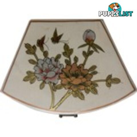 White Flora Hand Painted Fan Shape Asian Box