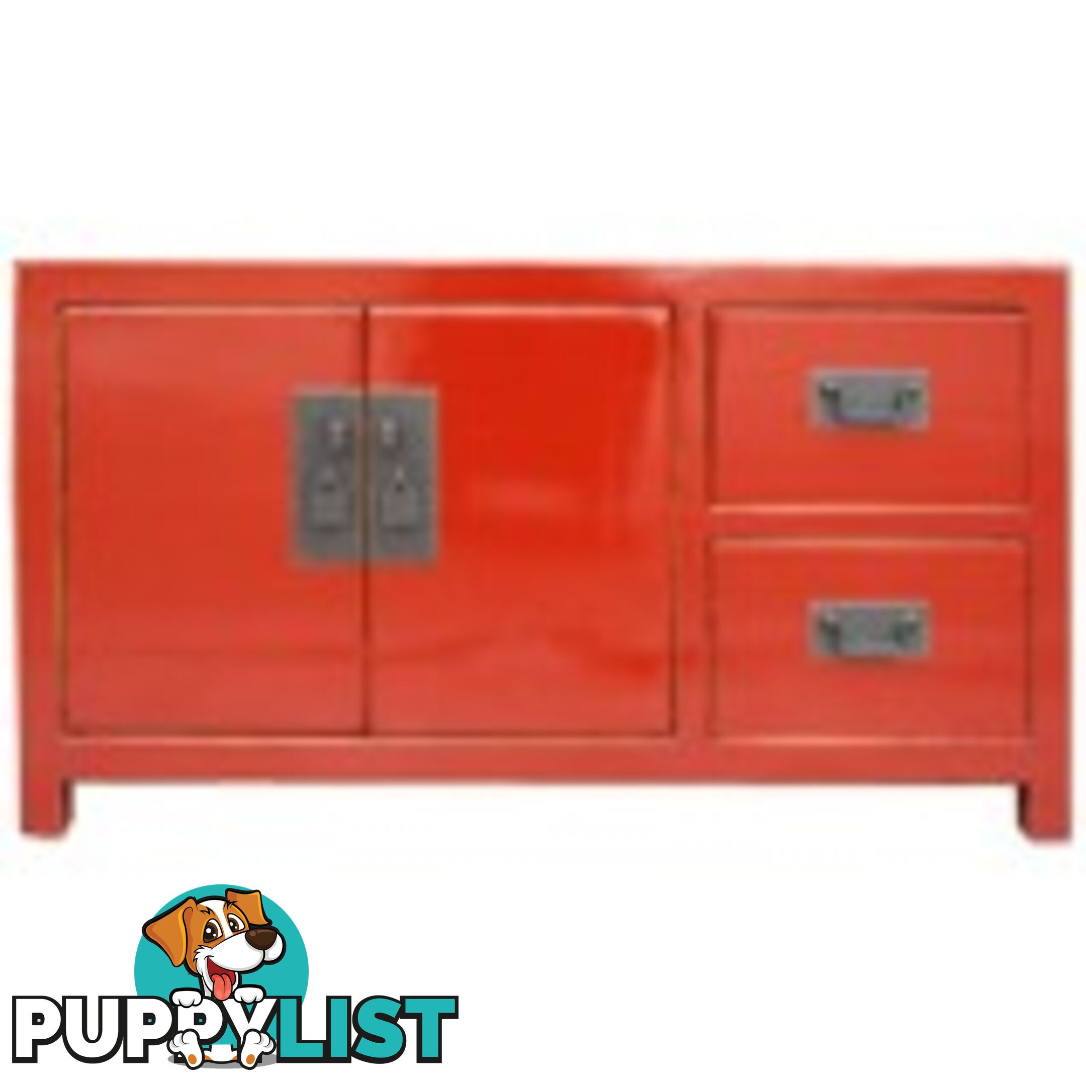 Red Lacquered Wood Low Sideboard Buffet