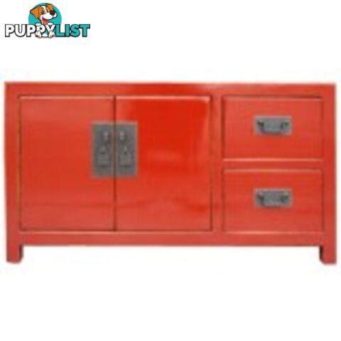 Red Lacquered Wood Low Sideboard Buffet