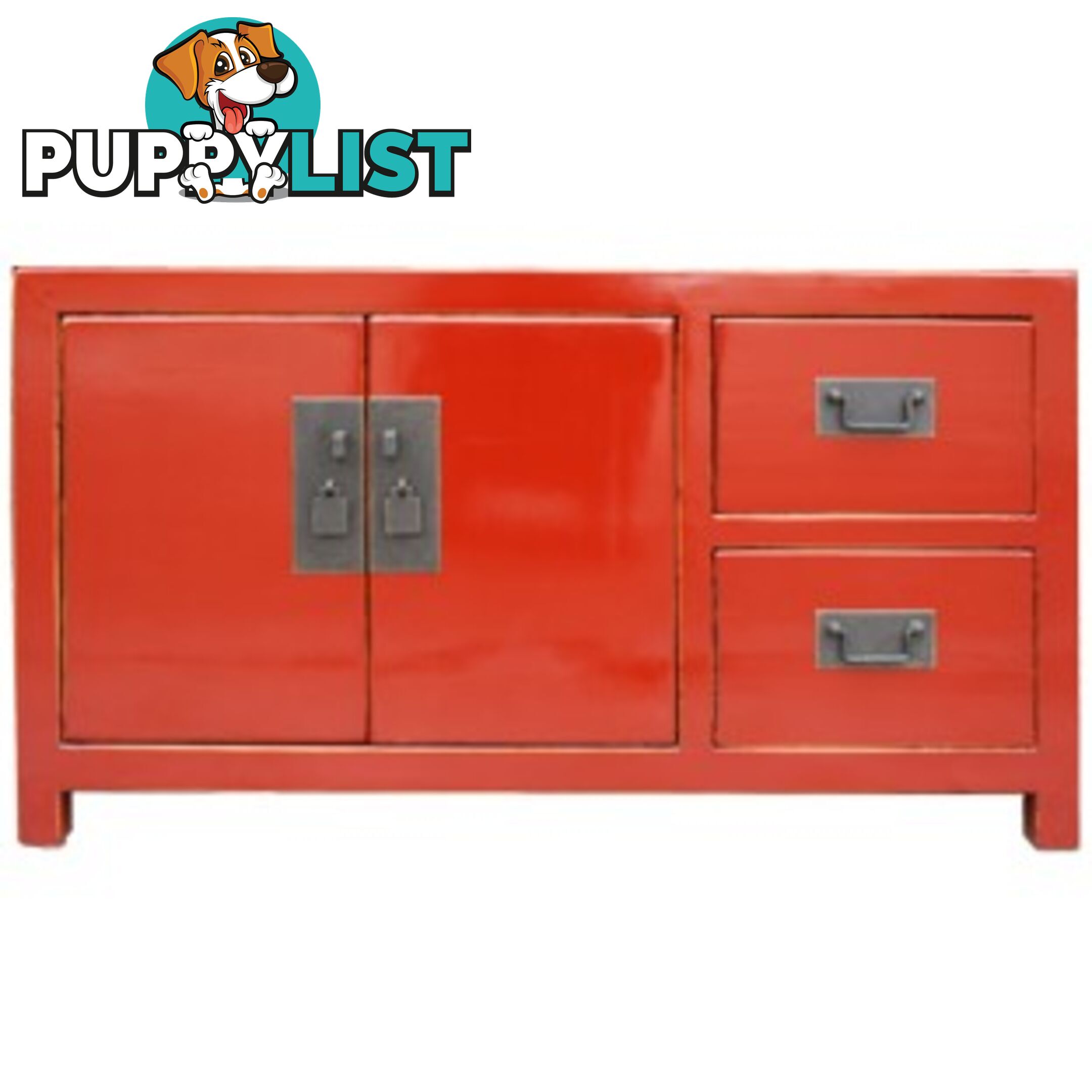 Red Lacquered Wood Low Sideboard Buffet