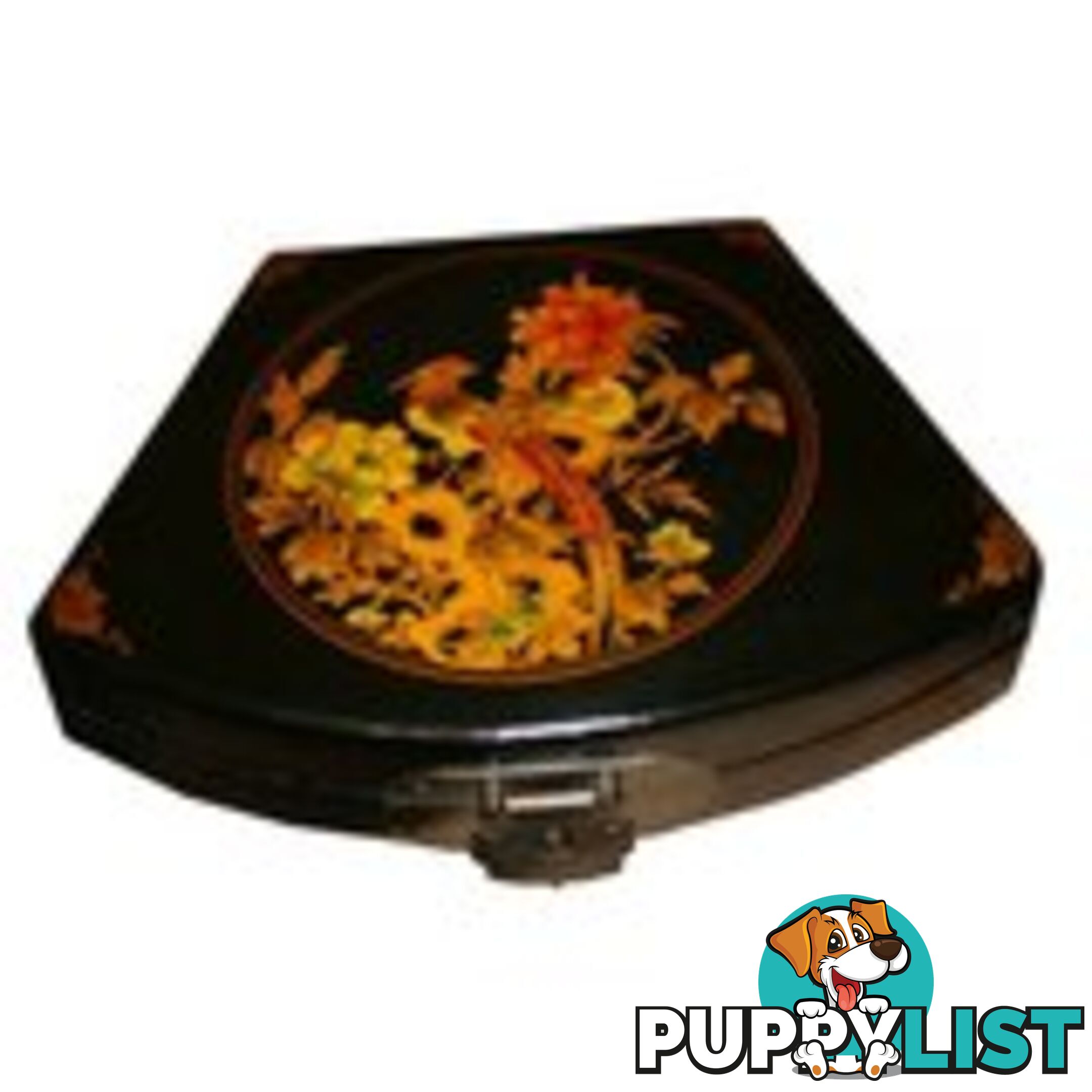 Black Flora Painted Fan Shape Asian Box