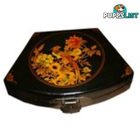 Black Flora Painted Fan Shape Asian Box