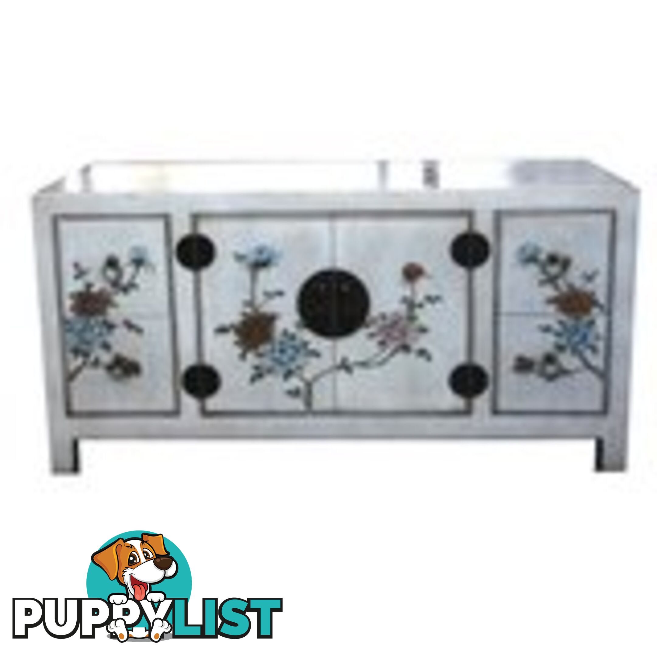 White Painted Low Chinese TV Cabinet