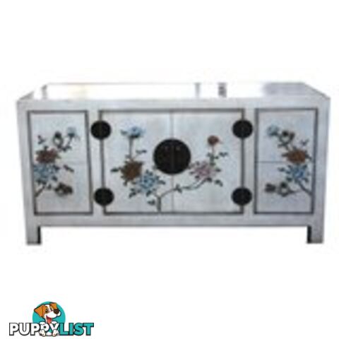 White Painted Low Chinese TV Cabinet