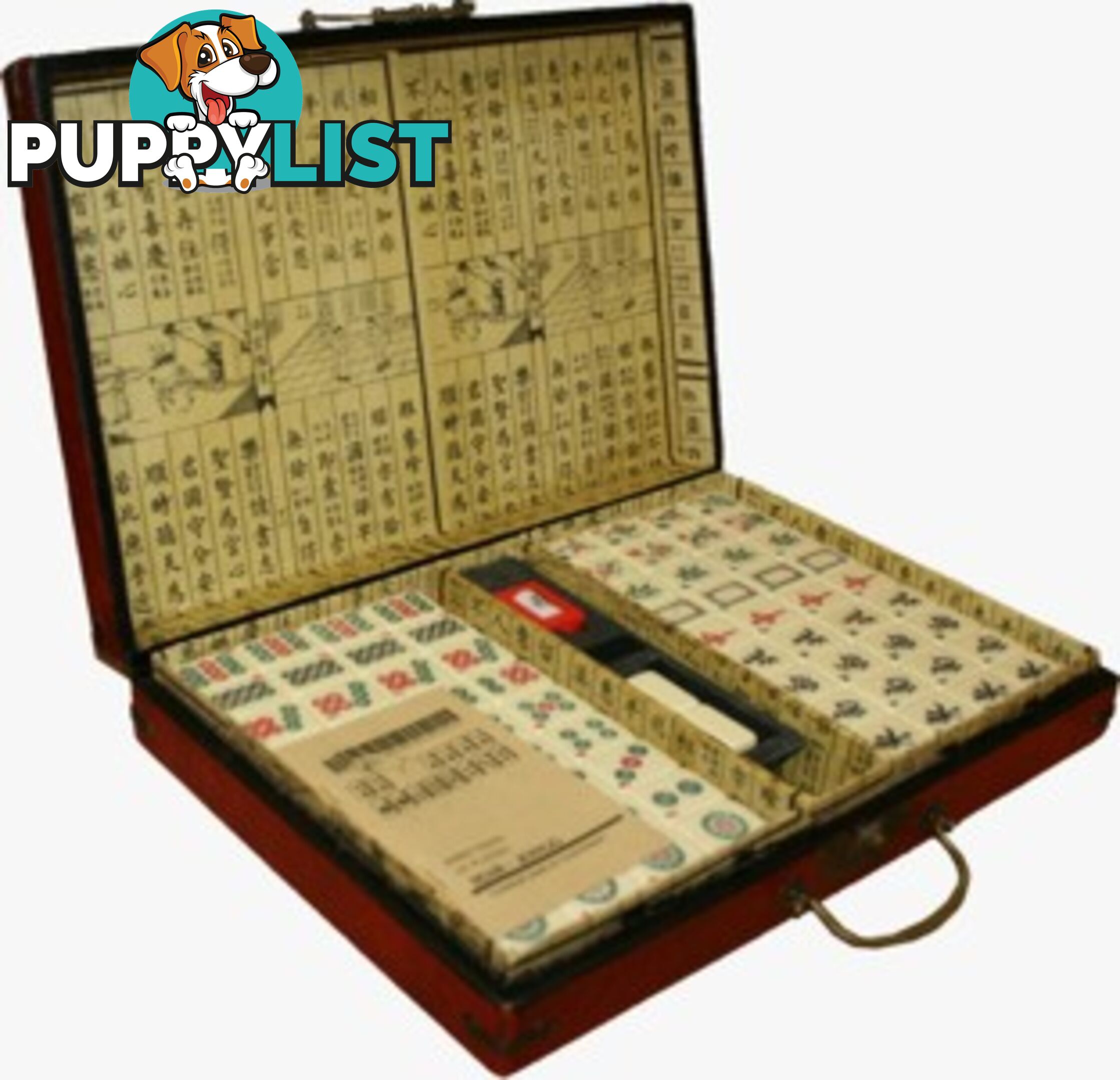 Chinese Mahjong Set in Red Painted Case