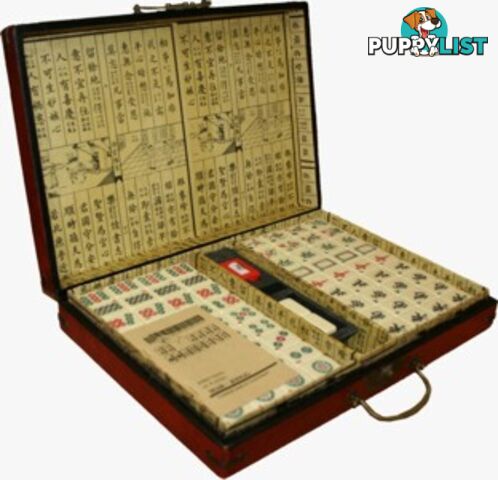 Chinese Mahjong Set in Red Painted Case