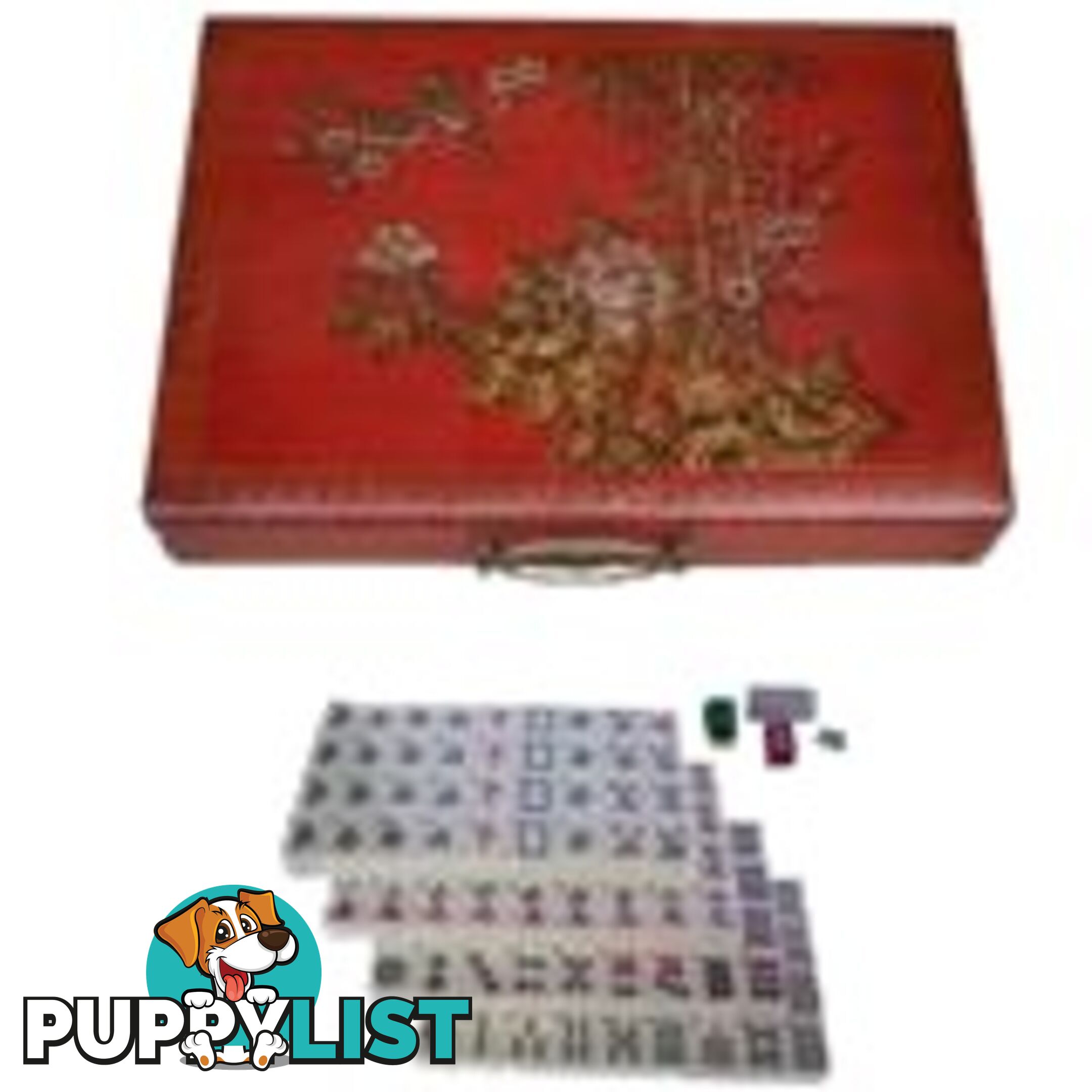 Chinese Mahjong Set in Red Painted Case