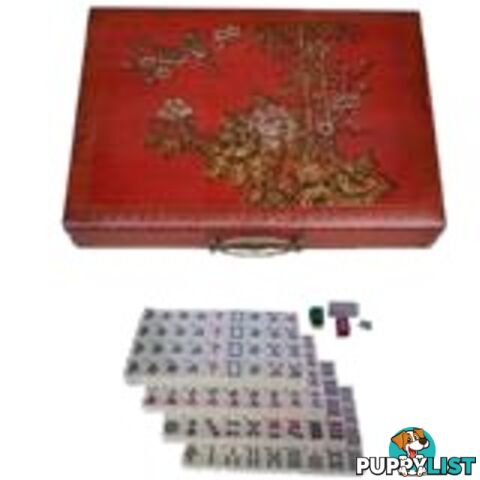 Chinese Mahjong Set in Red Painted Case