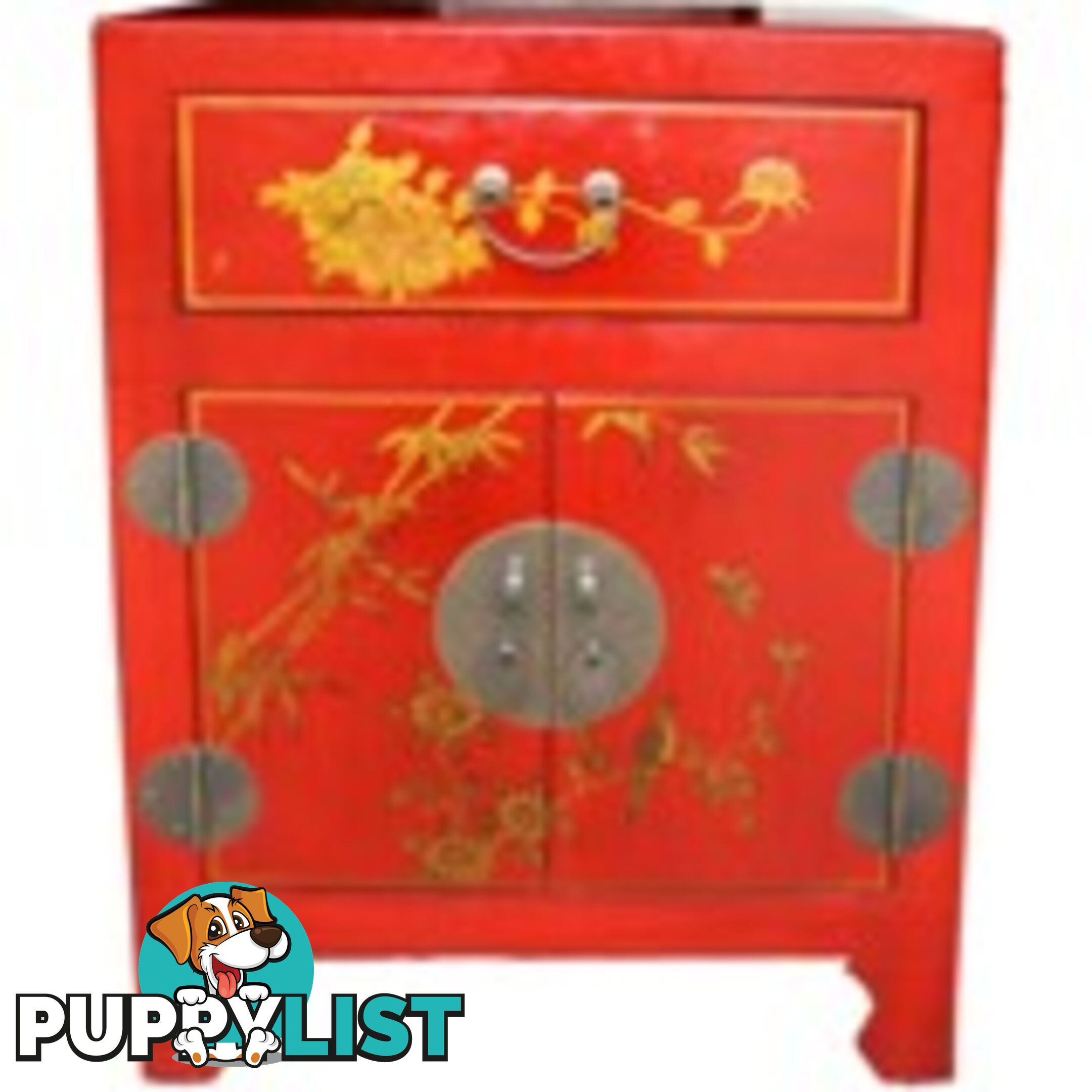 Hand Made Red Painted Chinese Bedside Table