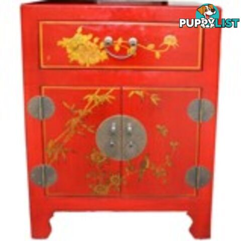 Hand Made Red Painted Chinese Bedside Table