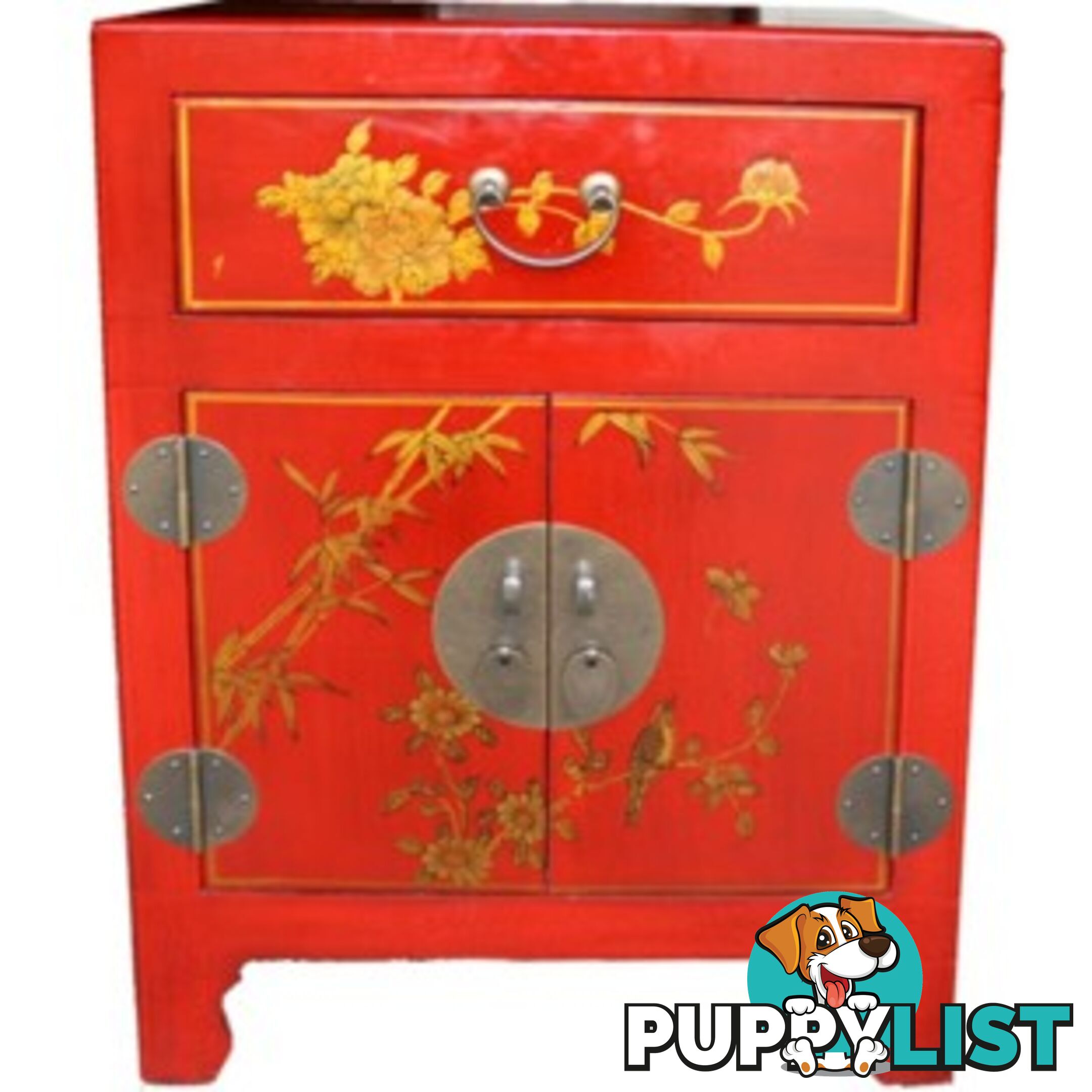 Hand Made Red Painted Chinese Bedside Table