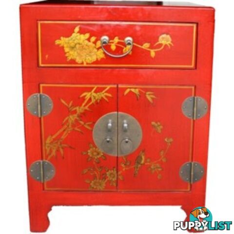 Hand Made Red Painted Chinese Bedside Table