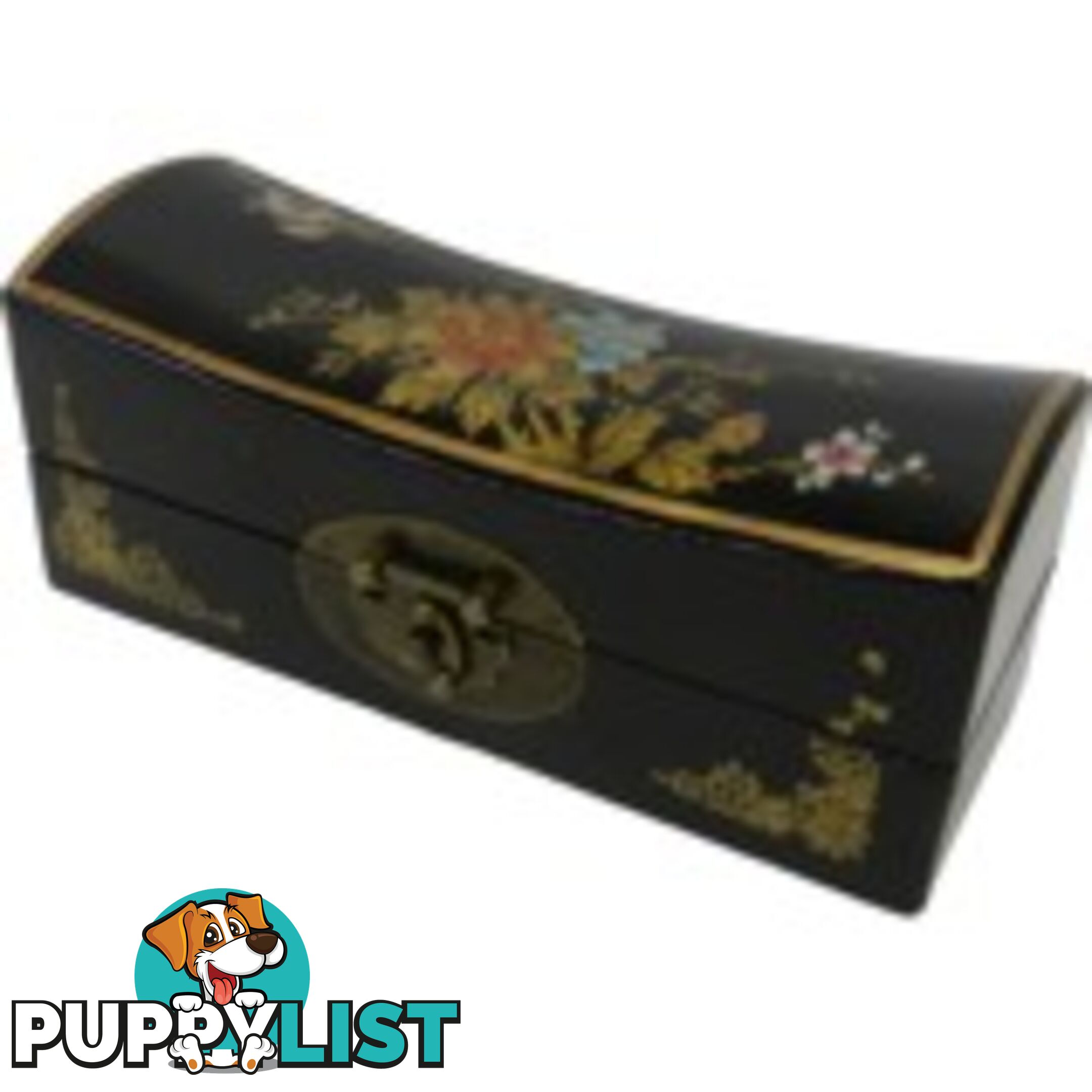 Medium Black Painted Flora Chinese Jewellery Box