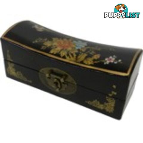 Medium Black Painted Flora Chinese Jewellery Box