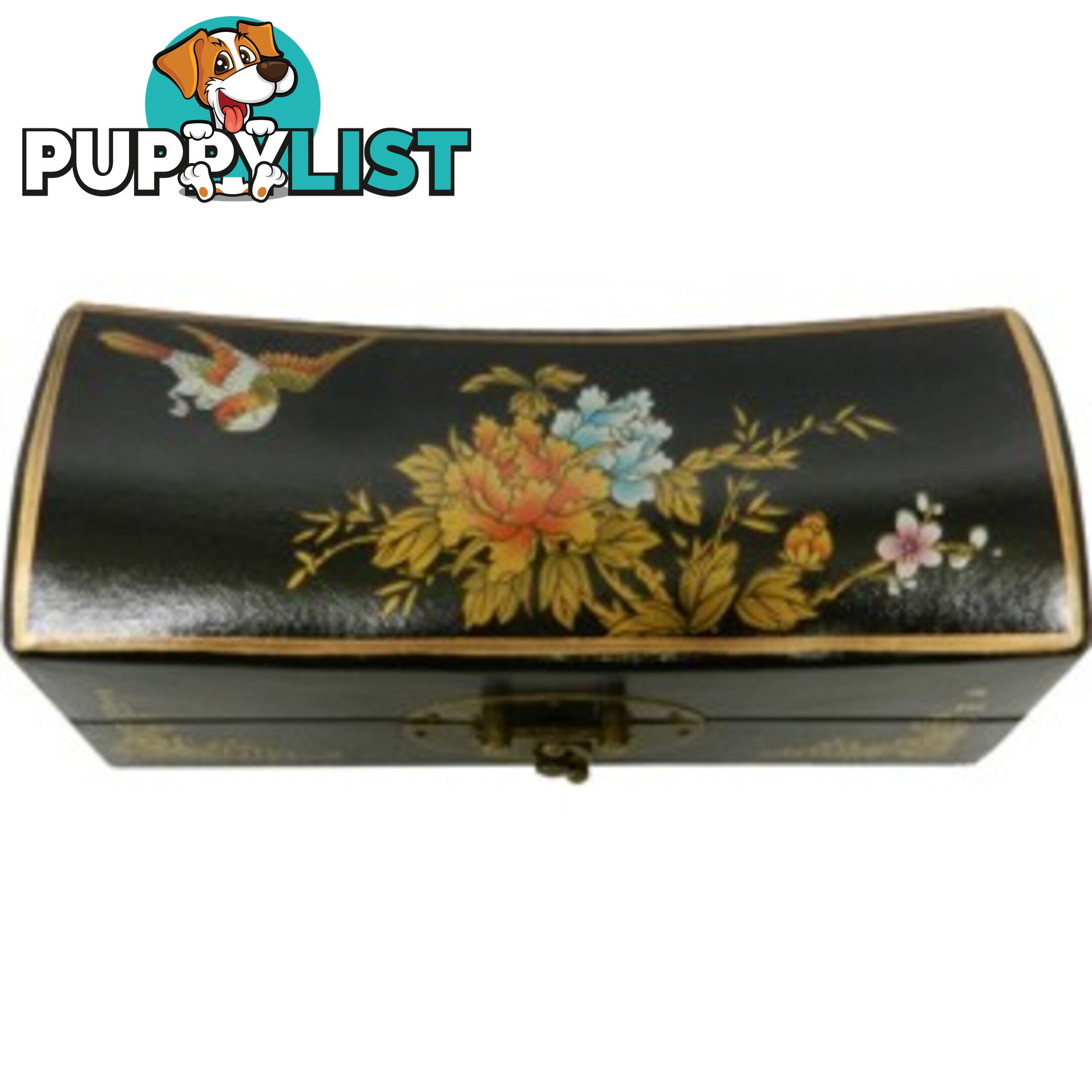 Medium Black Painted Flora Chinese Jewellery Box