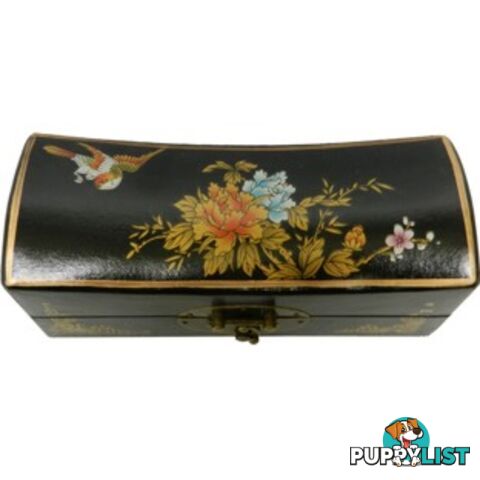 Medium Black Painted Flora Chinese Jewellery Box