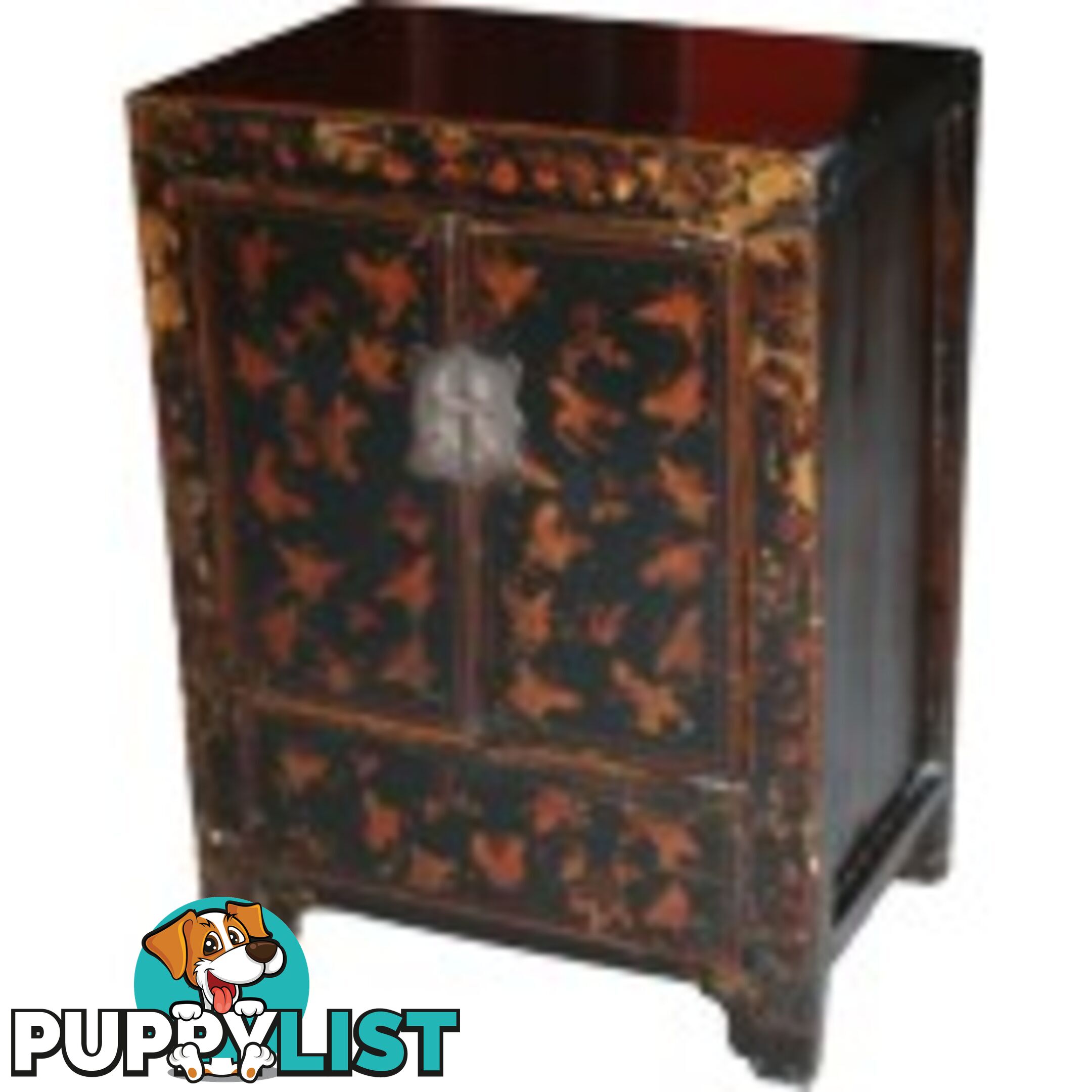 Chinese Antique Bedside Table With Butterflies Paintings