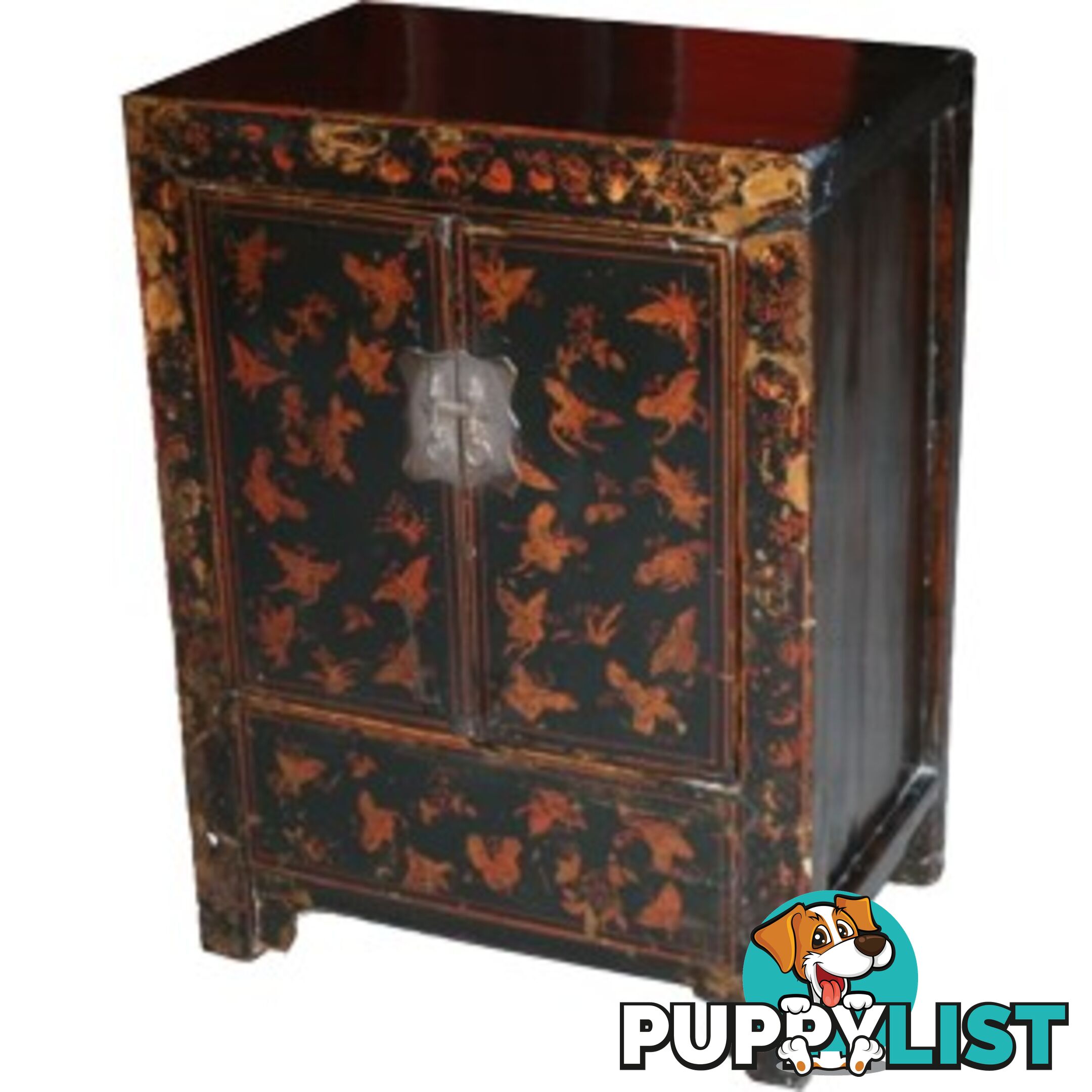 Chinese Antique Bedside Table With Butterflies Paintings