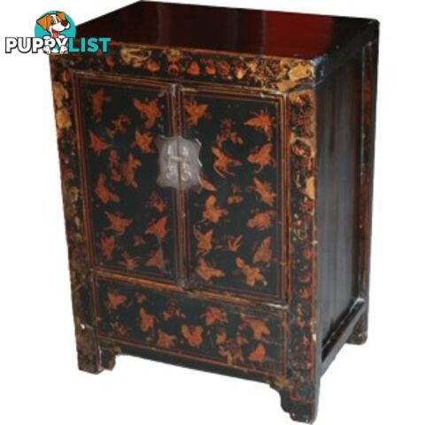 Chinese Antique Bedside Table With Butterflies Paintings